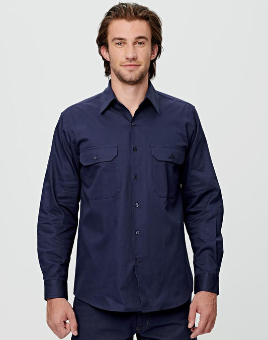 Mens Cotton Drill Long Sleeve Work Shirt - WT04