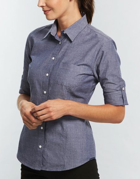 Spot Dobby Denim Womens Long Sleeve Hospitality Shirt - 1713WHL