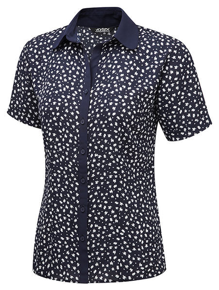 Pippa Printed Contrast Collar & Placket Short Sleeve Top