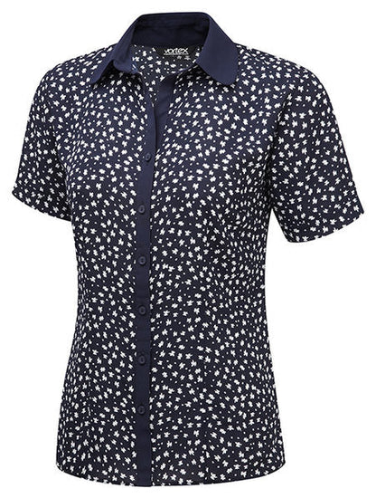 Pippa Printed Contrast Collar & Placket Short Sleeve Top