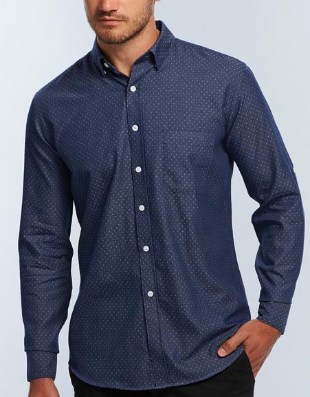 Polka Dot Dobby Mens Long Sleeve Hospitality Shirt 1714HL