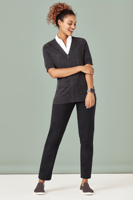 Womens Zip Front Short Sleeve Knit CK962LC